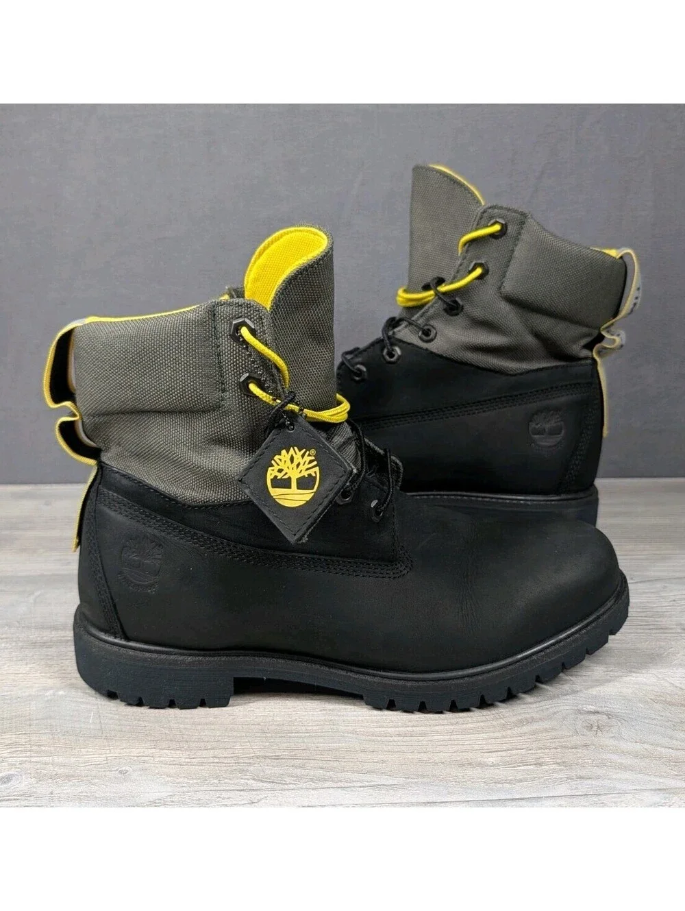 Timberland Mens 12 Black Gray Yellow Treadlight Waterproof 6in ReBOTL Work Boots